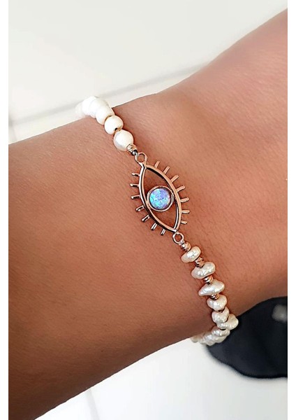 Barok Incili 925 Ayar Gümüş Rose Detaylı Opal Göz Bileklik fiyatları