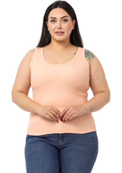 Büyük Beden Askılı Fitilli Kaşkorse Somon Body