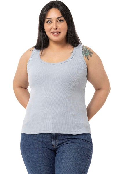 Büyük Beden Askılı Fitilli Kaşkorse Gri Body