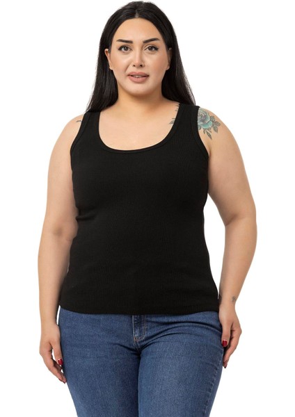 Büyük Beden Askılı Fitilli Kaşkorse Siyah Body