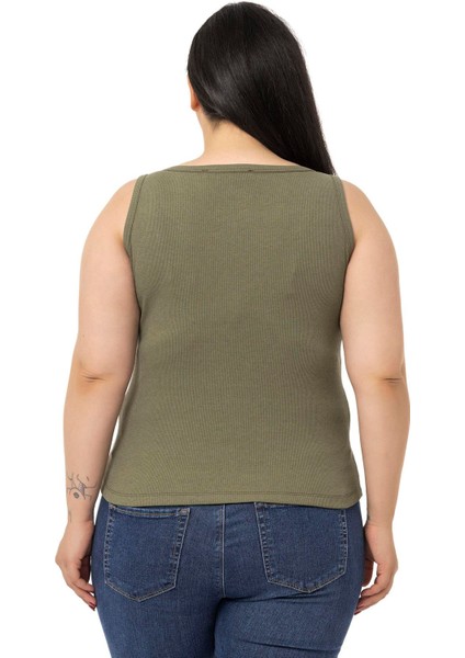 Büyük Beden Askılı Fitilli Kaşkorse Haki Body modelleri