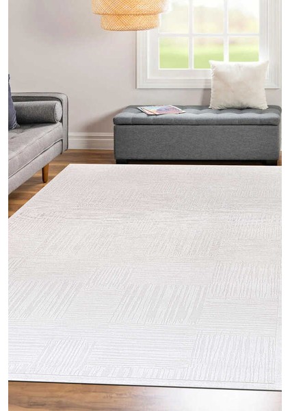 Elmina Beyaz Halı Yumuşak Oturma Odası Salon Çocuk Odası Mutfak Halısı F0279 120 x 180