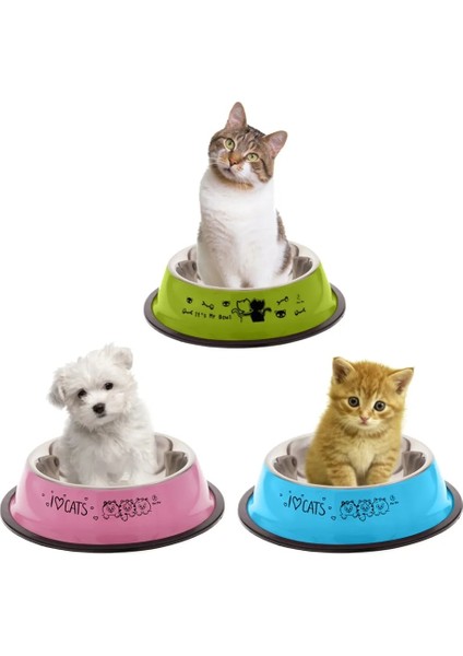 Yeşil Stil Güzel Pet 3 Renk Paslanmaz Çelik Köpek Kase Gıda Su Içecek Yemekleri Kedi Yavrusu Köpek Için Besleyici (Yurt Dışından) modelleri