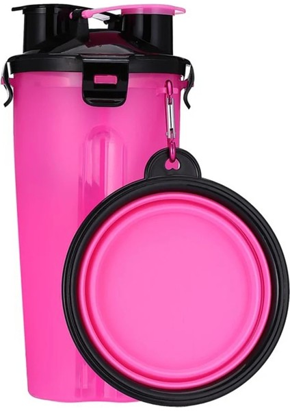 Pembe Şişe Kase Stili Seyahat Katlanır Silikon Kase Köpek Kedi Maması Su Besleyici Fincan 2 In 1 Pet Su Şişesi Dağıtıcı Köpek Kedi Içme (Yurt Dışından)