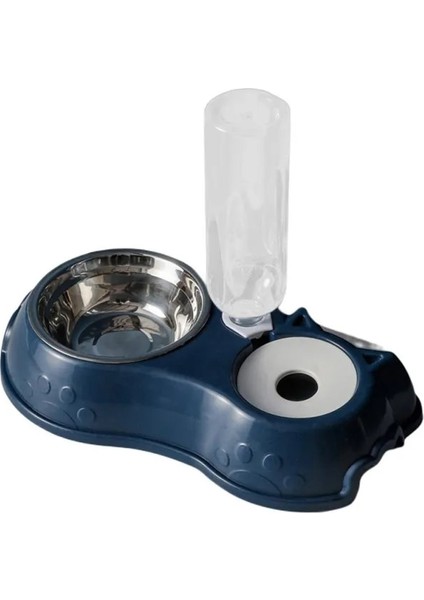 Lacivert Tarzı 2-In-1 Kedi Kase Su Sebili Otomatik Su Şişesi Pet Köpek Kedi Eğimli Gıda Kase Suluk ile Gıda Kabı Pet Besleyici (Yurt Dışından)