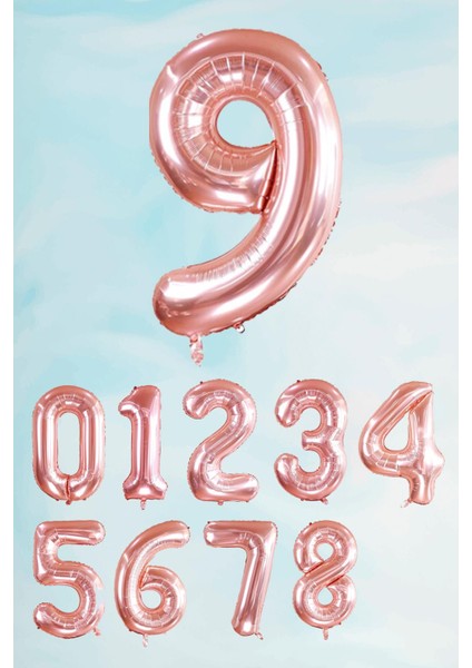 Rose Gold Rakam Folyo Balon Büyük Boy Rose Gold Sayı Balonlar 100CM 40INÇ 9