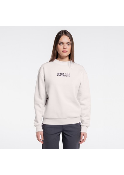 Friday Offset Ono Kadın Kırık Beyaz Bisiklet Yaka Ekstra Oversize Sweatshirt - Şardonlu 3 Iplik