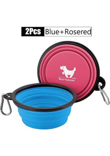 Mavi Gül Tarzı 350ML 2'li Paket Katlanabilir Köpek Kaseleri Seyahat Için Pet Taşınabilir Su Kasesi Köpekler Için 2 Karabina ile Yürüyüş Kamp Seyahat Için Yemeklik (Yurt Dışından)