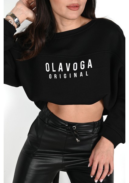 Kadın Yazı Baskılı Bisiklet Yaka Sweatshirt 1617-24 fırsatları