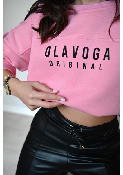 Kadın Yazı Baskılı Bisiklet Yaka Sweatshirt 1617-24