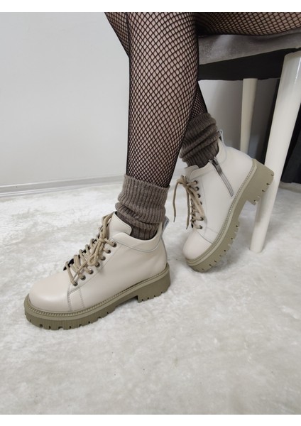 Daple Gerçek Deri Bilek Boy Kısa Bot(Ary B3) - Bej - 38