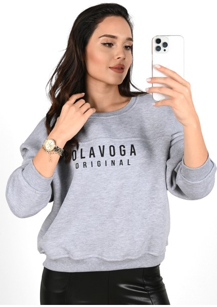 Kadın Yazı Baskılı Bisiklet Yaka Sweatshirt 1617-24