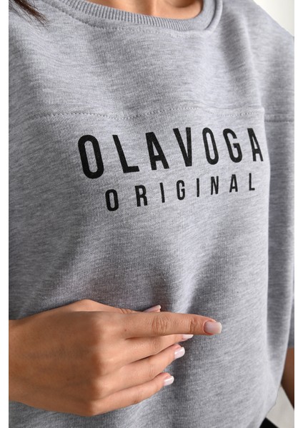 Kadın Yazı Baskılı Bisiklet Yaka Sweatshirt 1617-24 fiyatları