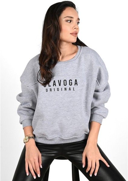 Kadın Yazı Baskılı Bisiklet Yaka Sweatshirt 1617-24 fırsatları