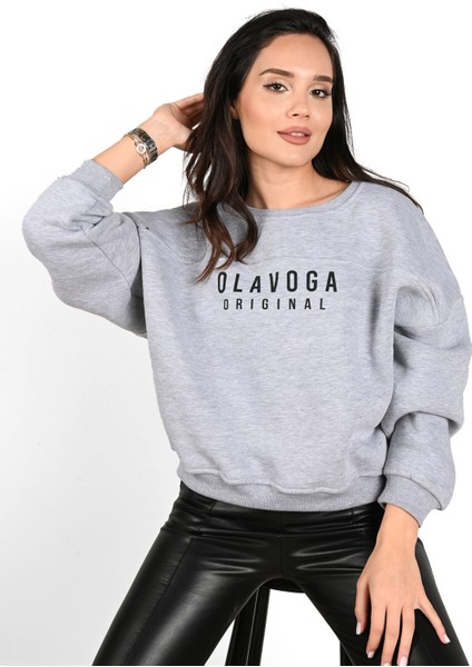 Kadın Yazı Baskılı Bisiklet Yaka Sweatshirt 1617-24 indirimleri