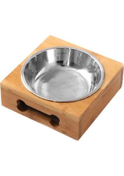 Gümüş Bir Stil S Beden Pet Köpek Kedi Kase Seramik Kase Bambu Ahşap Masa Bir Yavru Kedi Içine Kaymaya Dayanıklı Çift Kase Küçük Köpek Maması Kase (Yurt Dışından)