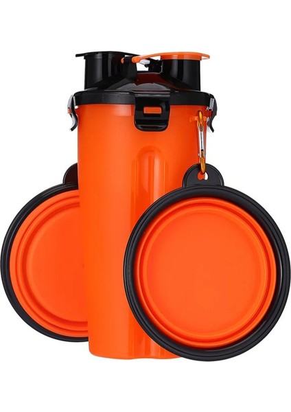 Turuncu Şişe 2 Kase Stili Seyahat Katlanır Silikon Kase Köpek Kedi Maması Su Besleyici Fincan 2 In 1 Pet Su Şişesi Dağıtıcı Köpek Kedi Içme (Yurt Dışından)