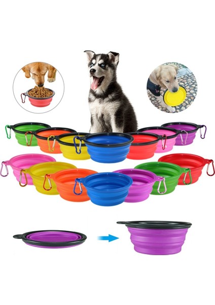 Mavi - 4 Stil 12.8x5.5cm L Büyük Katlanabilir Köpek Pet Katlanır Silikon Kase Açık Seyahat Taşınabilir Köpek Mama Kabı Besleyici Çanak Kase (Yurt Dışından) fırsatları