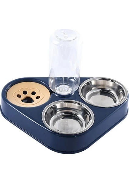 3'ü 1 Arada Lacivert Tarzı 500 ml Köpek Kase Kedi Besleyici Kase Köpek Su Şişesi ile Otomatik Içme Pet Kase Kedi Mama Kase Pet Paslanmaz Çelik Çift 3 Kase (Yurt Dışından)