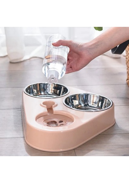 3'ü 1 Arada Lacivert Tarzı 500 ml Köpek Kase Kedi Besleyici Kase Köpek Su Şişesi ile Otomatik Içme Pet Kase Kedi Mama Kase Pet Paslanmaz Çelik Çift 3 Kase (Yurt Dışından) fırsatları