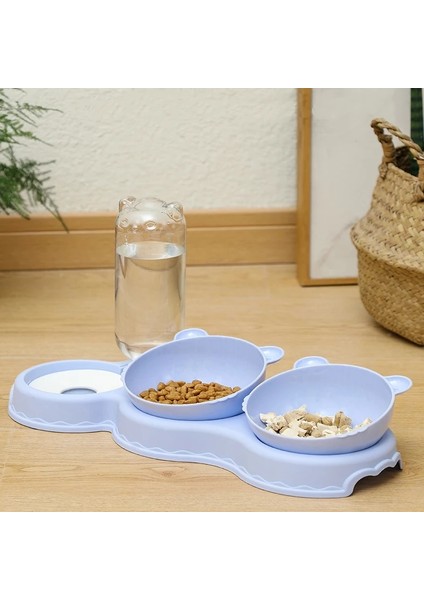 Mavi Kase Stili Pet Kedi Kase Otomatik Besleyici 3'ü 1 Arada Su Sebili Pet Köpek Kedi Maması Konteyner Içme Yükseltilmiş Stand Bulaşık Kase Pet Suluk Yemi (Yurt Dışından)