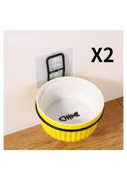 A-Yellowfish 2 Takım Stili 2 Takım Balık Paw Desen Köpek Demir ile Seramik Kaseler Standı Düz ​​renk Sır Braketi Duvar Kafesinde Düzeltme Kedi Besleyici Pet Kase Davranır (Yurt Dışından)