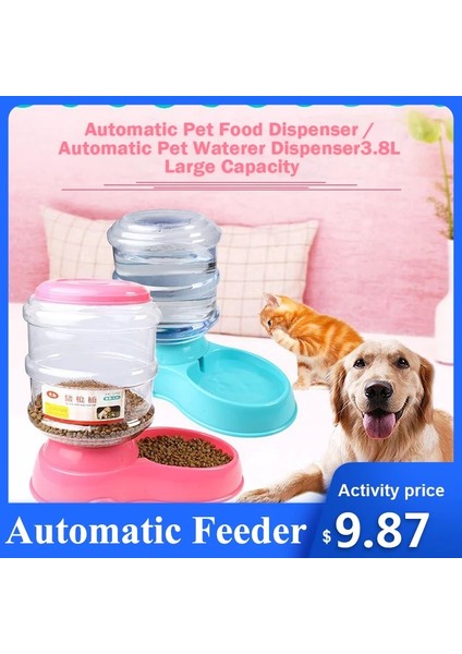 Açık Pembe-Yemek Stili Otomatik Pet Su Gıda Dispenseri 3.8l Büyük Kapasiteli Kendinden Dağıtımlı Yerçekimi Pet Besleyici Waterer Köpek Besleme Kabı Içecek Suyu (Yurt Dışından) fırsatları