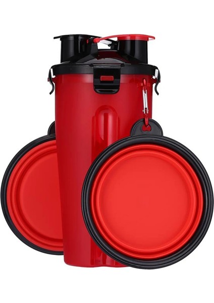 Kırmızı Şişe 2 Kase Stili Seyahat Katlanır Silikon Kase Köpek Kedi Maması Su Besleyici Fincan 2 In 1 Pet Su Şişesi Dağıtıcı Köpek Kedi Içme (Yurt Dışından)