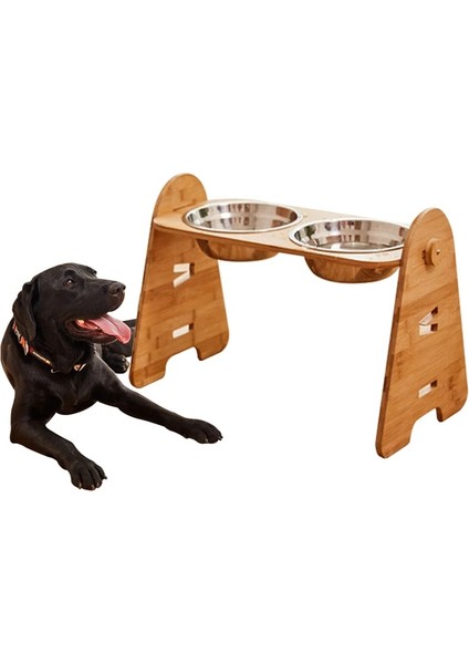 C-Tek Kase-L Stili Orta ve Büyük Köpekler Için Uygun Kase Paslanmaz Çelik Çift Kase Ayarlanabilir Bambu Çerçeve, Servikal Omurgayı Korumak Için Pet Besleyici (Yurt Dışından) fiyatları