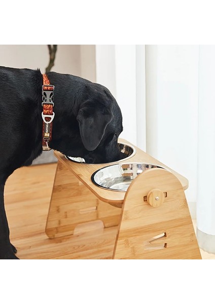 C-Tek Kase-L Stili Orta ve Büyük Köpekler Için Uygun Kase Paslanmaz Çelik Çift Kase Ayarlanabilir Bambu Çerçeve, Servikal Omurgayı Korumak Için Pet Besleyici (Yurt Dışından) modelleri