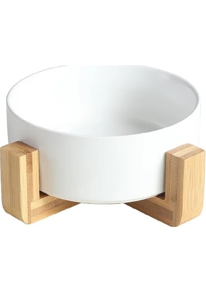 Stand Tarzı Beyaz M - 850ML Seramik Köpek Kase Kedi Maması Ahşap Standlı Su Kaseleri Dökülme Yok Köpekler Için Büyük Besleyici Tabak Kediler Besleme Yavrusu Kaseler Pet Malzemeleri (Yurt Dışından)