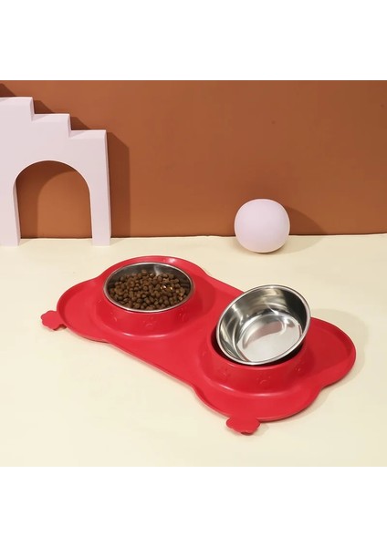Kırmızı Stil Nemli Yerleşimler Silikon Mat ile Çift Köpek Kase Dayanıklı Paslanmaz Çelik Su Gıda Besleyici Köpekler Kediler Için Pet Besleme Içme Kaseler (Yurt Dışından) fiyatları