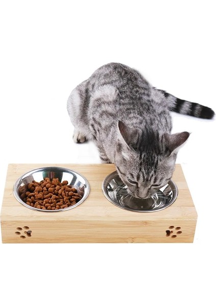 Çift Kase Stili Logo Renk Bambu Paslanmaz Çelik Pet Çift Kase Ahşap Hollow Anti-Vurma Koruması Servikal Kedi Kase Raf Pet Kase Köpek Kase (Yurt Dışından) modelleri