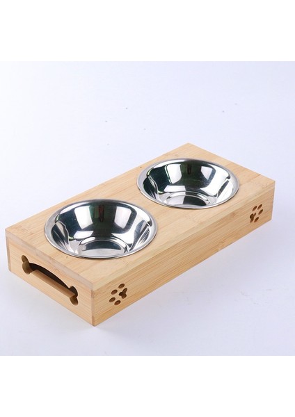 Çift Kase Stili Logo Renk Bambu Paslanmaz Çelik Pet Çift Kase Ahşap Hollow Anti-Vurma Koruması Servikal Kedi Kase Raf Pet Kase Köpek Kase (Yurt Dışından) fırsatları