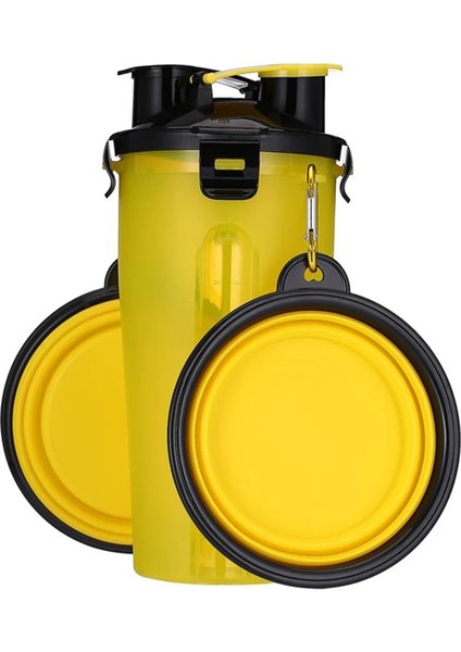 Sarı Şişe 2 Kase Stili Seyahat Katlanır Silikon Kase Köpek Kedi Maması Su Besleyici Fincan 2 In 1 Pet Su Şişesi Dağıtıcı Köpek Kedi Içme (Yurt Dışından)
