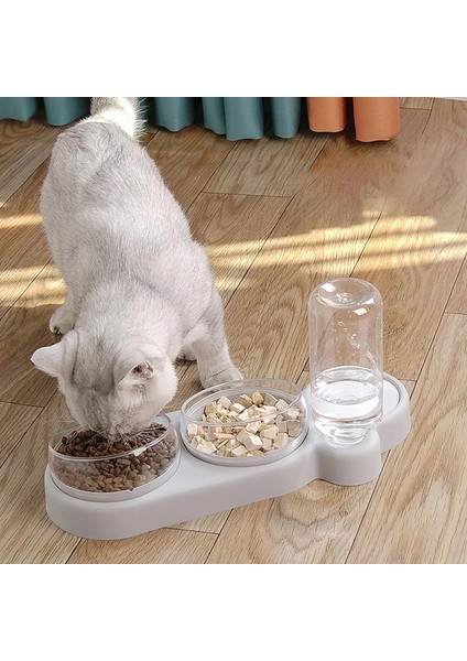 Pk Stili 3'ü 1 Arada Evcil Hayvan Besleme Kasesi Köpek Kedi Kase Seti 3 Bardaklı Çiftli Mama Kasesi Su Şişeli Islak ve Kuru Mama Temizlemesi Kolay (Yurt Dışından)
