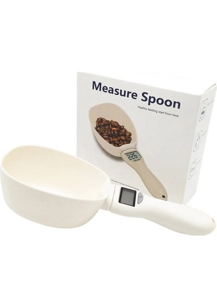 Beyaz Stil Çok Işlevli Pet Mama Tartı Elektronik Ölçme Aracı Köpek Kedi Dijital LED Ekran Kepçe Mutfak Terazisi Ölçme Cihazı 250ML (Yurt Dışından)