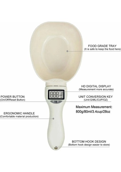 Beyaz Stil Çok Işlevli Pet Mama Tartı Elektronik Ölçme Aracı Köpek Kedi Dijital LED Ekran Kepçe Mutfak Terazisi Ölçme Cihazı 250ML (Yurt Dışından) indirimleri
