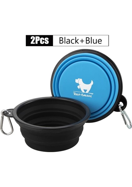 Siyah Mavi Stil 350ML 2'li Paket Katlanabilir Köpek Kaseleri Seyahat Için Pet Taşınabilir Su Kasesi Köpekler Için 2 Karabina ile Yürüyüş Kamp Seyahat Için Yemeklik (Yurt Dışından)