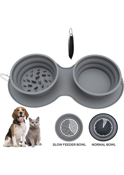 PEMBE-B-350ML Stili Açık Silikon Çift Köpek Maması Kaseler Katlanabilir Kaymaz Köpek Kase Seyahat Taşınabilir Pet Anti-Boğulma Kusma Besleme Kase (Yurt Dışından) fırsatları