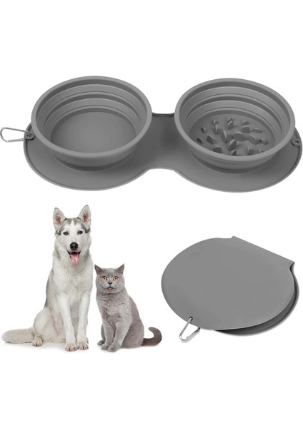 PEMBE-B-350ML Stili Açık Silikon Çift Köpek Maması Kaseler Katlanabilir Kaymaz Köpek Kase Seyahat Taşınabilir Pet Anti-Boğulma Kusma Besleme Kase (Yurt Dışından) indirimleri