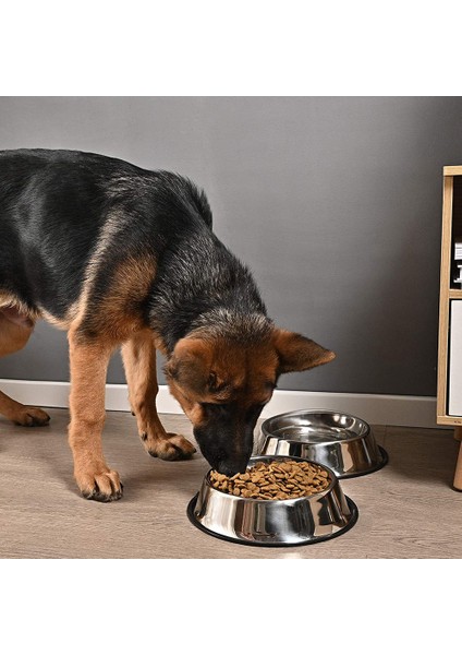 Gümüş Tarzı M Alt Çap. 18CM Gıda ve Su Için Kauçuk Tabanlı Paslanmaz Çelik Köpek Kasesi Pet Gıda Konteyneri Küçük Orta Boy Köpekler Veya Kediler Için Mükemmel Seçim (Yurt Dışından) fırsatları
