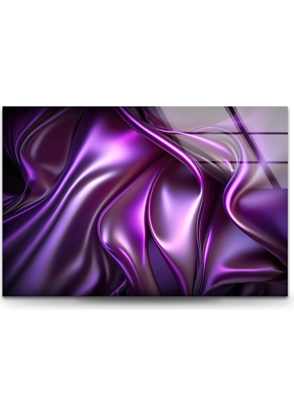 Mor Mermer Desenli Temperli Cam Duvar Tablosu