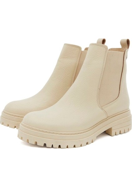 Ekru Hakiki Deri Bot Lastikli Ekru Kadın Bot Tırtıklı Taban Deri Bot Kısa Deri Bot fiyatları
