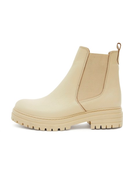 Ekru Hakiki Deri Bot Lastikli Ekru Kadın Bot Tırtıklı Taban Deri Bot Kısa Deri Bot fırsatları