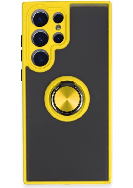 Samsung Galaxy S23 Ultra Kılıf Montreal Yüzüklü Silikon Kapak - Sarı 300099