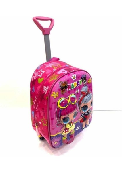 Miniş Baskılı Anaokulu Tekerlekli Çekçekli Kız Çocuk Okul Çantası
