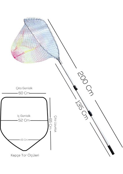 Bauer LNK-040 Teleskopik Misina Torlu Üçgen Balıkçı Kepçesi 200 cm (65 x 60)