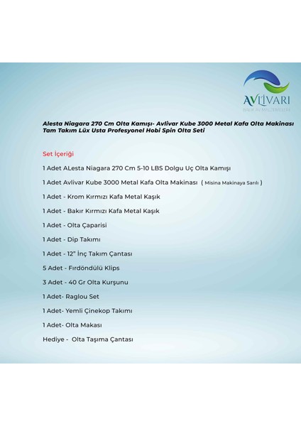 Niagara 270 cm Olta Kamışı- Avlivar Kube 3000 Metal Kafa Olta Makinası Tam Takım Lüx Usta Profesyonel Hobi Spin Olta Seti