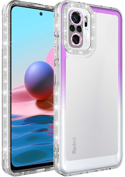 Xiaomi Poco M5S Uyumlu Kılıf Simli ve Renk Geçiş Tasarımlı Lens Korumalı Park Kapak